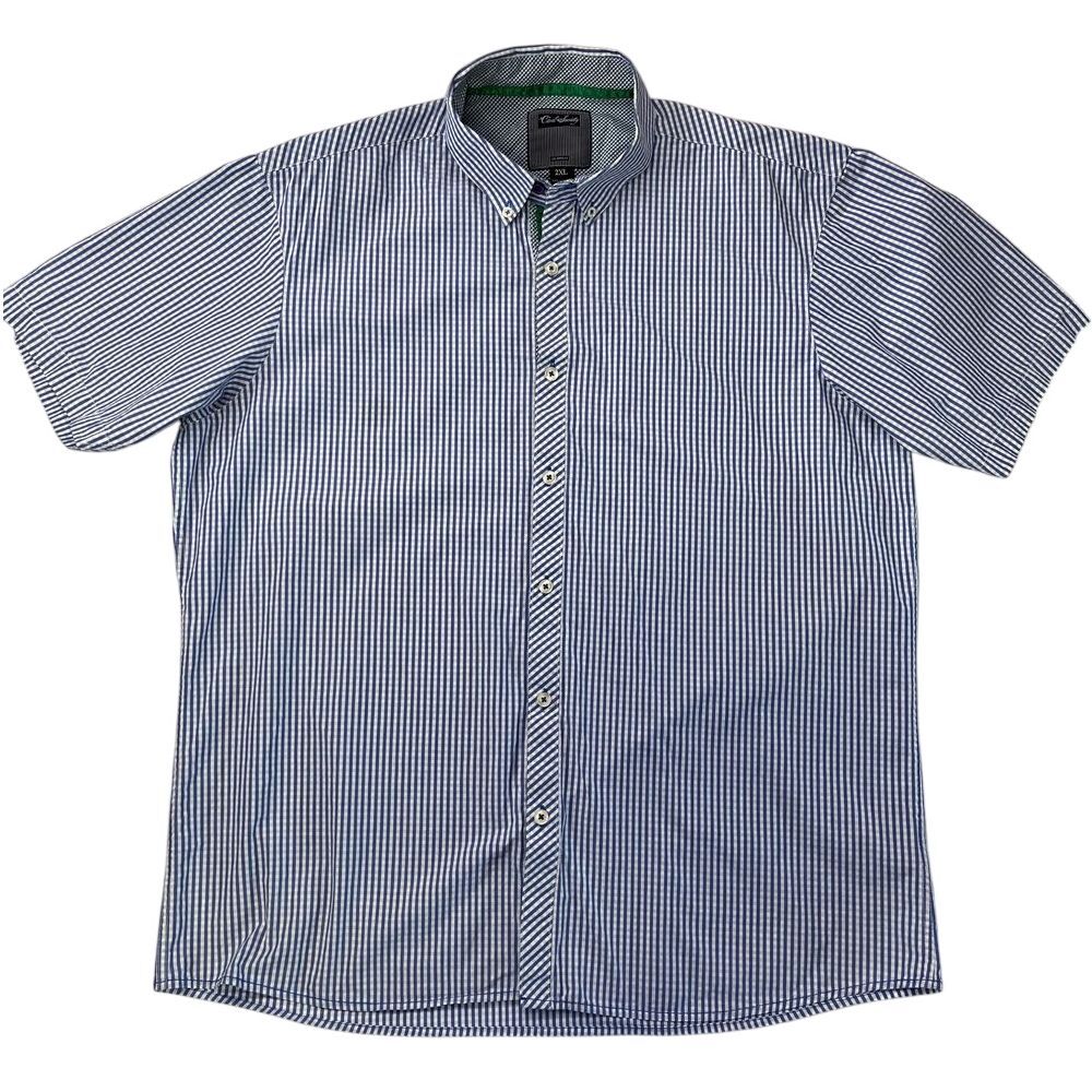 Civil Society Mens 2XL Light Blue and Green Checkered‎ Button Down Short 521